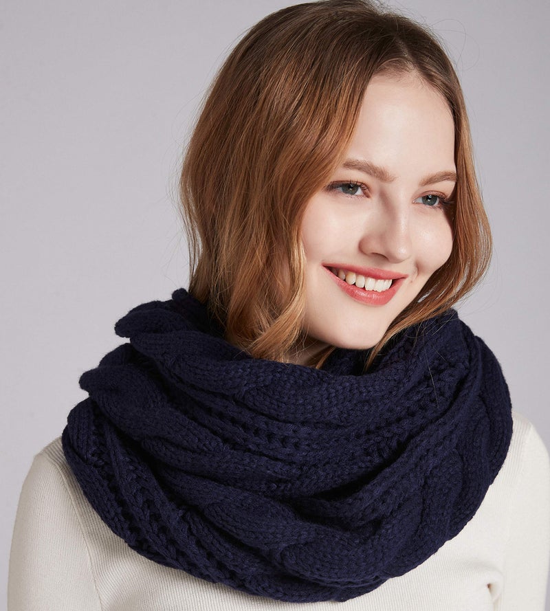 NEOSAN Womens Thick Ribbed Knit Winter Infinity Circle Loop Scarf Twist Navy - Image 2